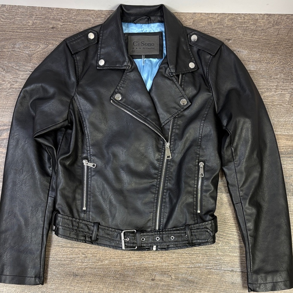 Ci Sono by Cavallini Faux Leather Moto Jacket – Black (Size M)
